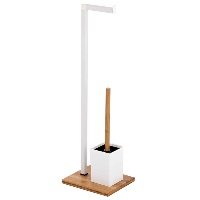 STANDING BRUSH AND TOILET PAPER HOLDER WHITE