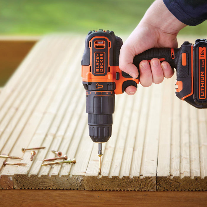 CORDLESS IMPACT DRILL WITH TWO BATTERIES 1.5 AH AND CHARGER BLACK&DECKER BDCHD18BAFC-QW 18 V, 40.00 nm, NUMBER OF BATTERIES 2, 1.50 Ah, CASE
