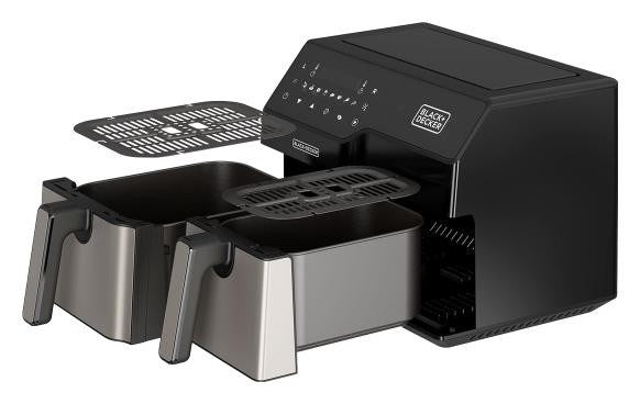 Black & Decker BXAF9000E Double 9 L Stand-alone 2500 W Hot air fryer Black, Stainless steel