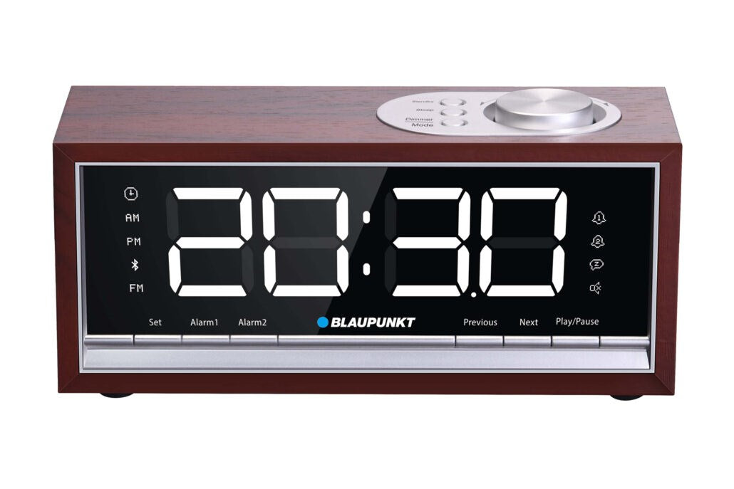 BLAUPUNKT CR60BT Bluetooth Radio Alarm Clock, brown wood