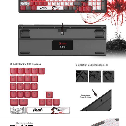 Gaming mechanical keyboard A4tech Bloody S98 Naraka, RGB, Black