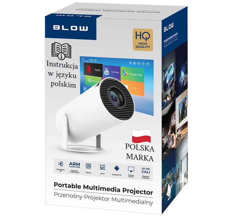BLOW AndroidTV HD Cinema WHITE Portable Projector
