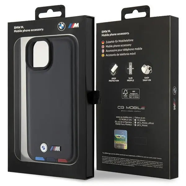 BMW BMHCP15S22PTDK iPhone 15 6.1’’ black/black Leather Stamp Tricolor - Cell phone cases and covers<<<HurtelXML