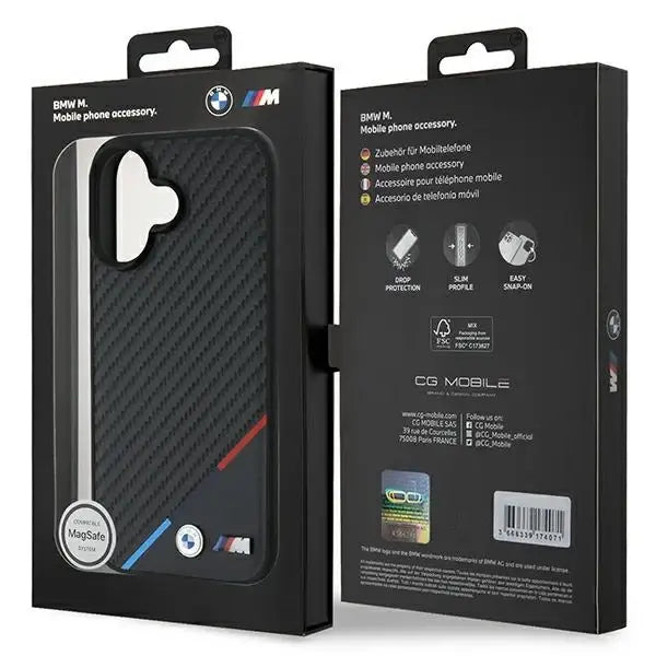 BMW Carbon Tricolor Line MagSafe iPhone 16 Plus Case - Black - Cell phone cases and covers<<<HurtelXML