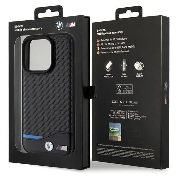 BMW Leather Carbon case for iPhone 15 Pro - black - Cell phone cases and covers<<<HurtelXML