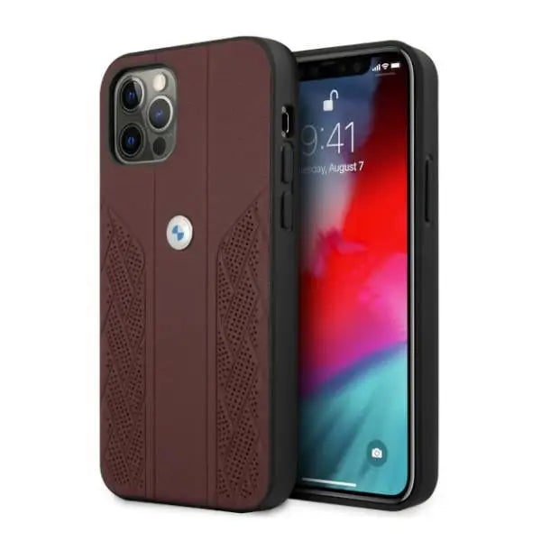 BMW Leather Curve Perforate Case for iPhone 12 Pro Max - Red - Cell phone cases and covers<<<HurtelXML