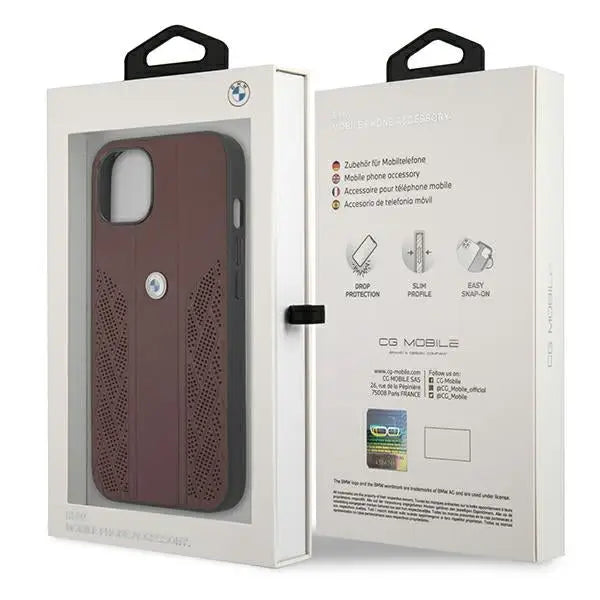 BMW Leather Curve Perforate Case for iPhone 13 mini - Red - Cell phone cases and covers<<<HurtelXML