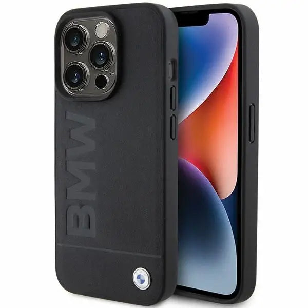 BMW Leather Hot Stamp case for iPhone 15 Pro - black - Cell phone cases and covers<<<HurtelXML