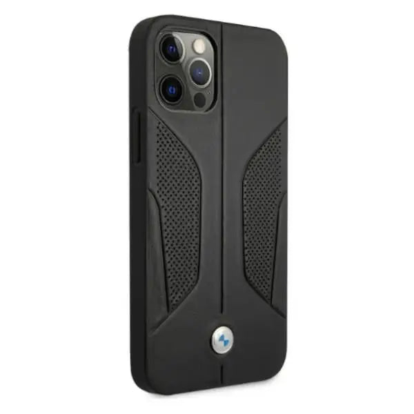 BMW Leather Perforated Sides Case for iPhone 12 / iPhone 12 Pro - Black - Cell phone cases and covers<<<HurtelXML