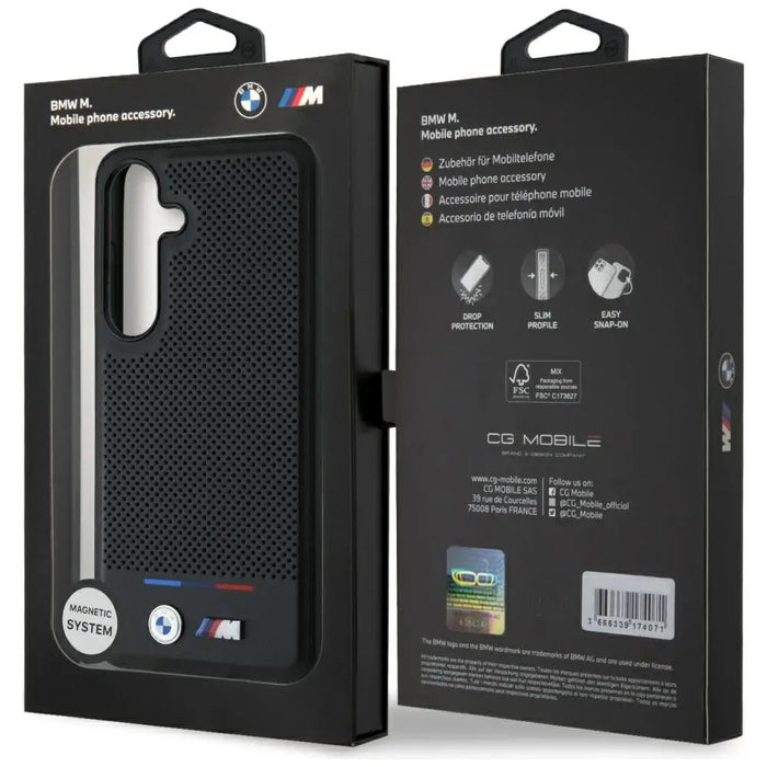 BMW Leather Tricolor Stripe MagSafe Case for Samsung Galaxy S25 - Black - Cell phone cases and covers<<<HurtelXML
