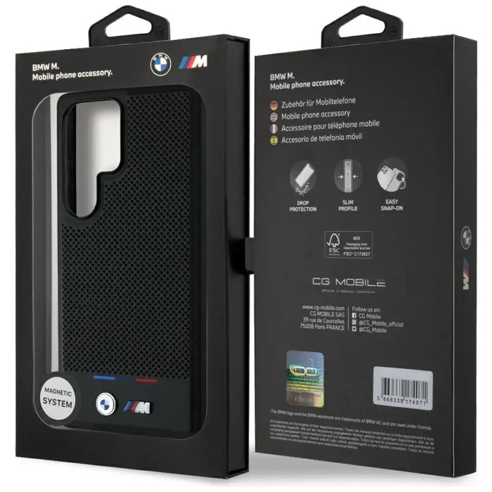 BMW Leather Tricolor Stripe MagSafena Samsung Galaxy S25 Ultra Case - Black - Cell phone cases and covers<<<HurtelXML