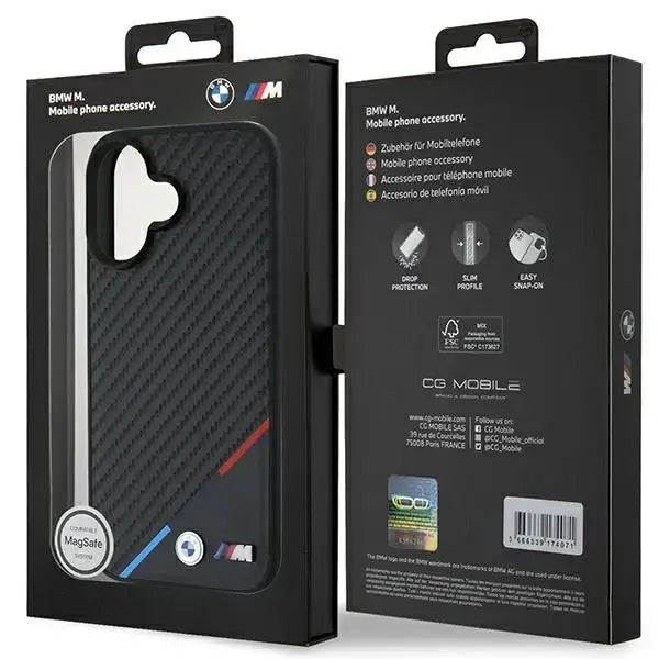 BMW M Carbon Tricolor Line MagSafe iPhone 16 Case - Black - Cell phone cases and covers<<<HurtelXML