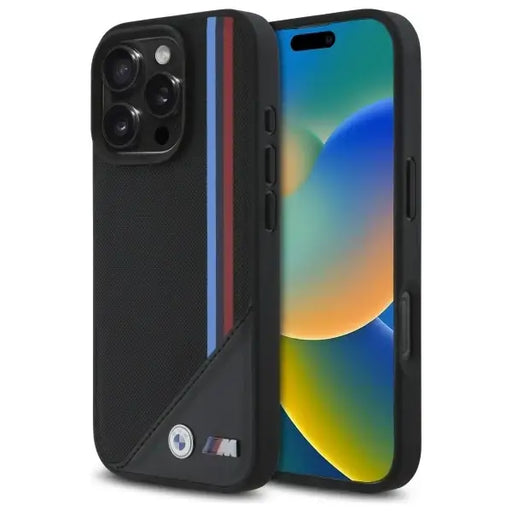 BMW M Meshed Tricolor Stripes MagSafe Case for iPhone 16 Pro - Black - Cell phone cases and covers<<<HurtelXML