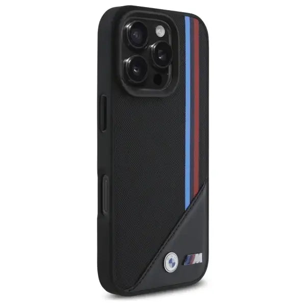 BMW M Meshed Tricolor Stripes MagSafe Case for iPhone 16 Pro - Black - Cell phone cases and covers<<<HurtelXML