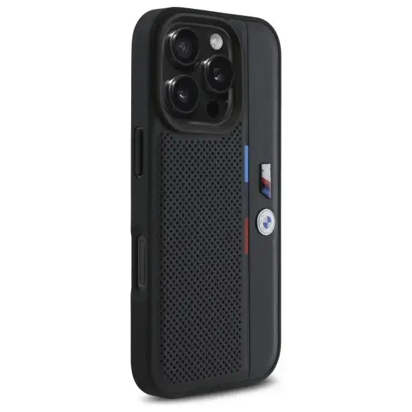 BMW M Perforated Tricolor Detail Line iPhone 16 Pro Case - Black - Cell phone cases and covers<<<HurtelXML