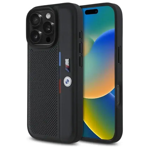 BMW M Perforated Tricolor Detail Line iPhone 16 Pro Case - Black - Cell phone cases and covers<<<HurtelXML