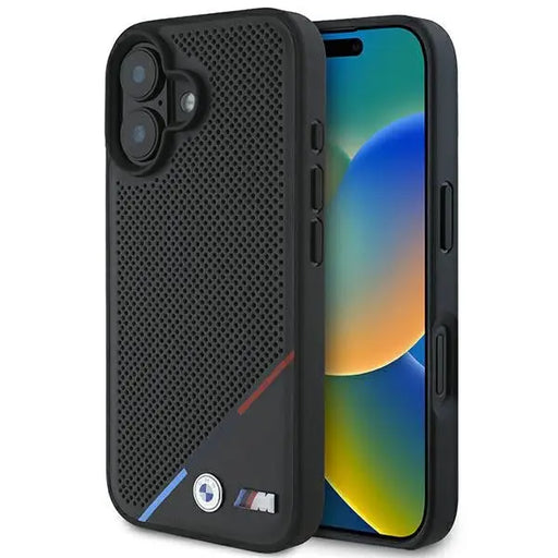 BMW M Perforated Tricolor Line MagSafe Case for iPhone 16 Plus - Black - Cell phone cases and covers<<<HurtelXML