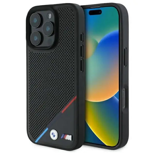 BMW M Perforated Tricolor Line MagSafe Case for iPhone 16 Pro Max - Black - Cell phone cases and covers<<<HurtelXML