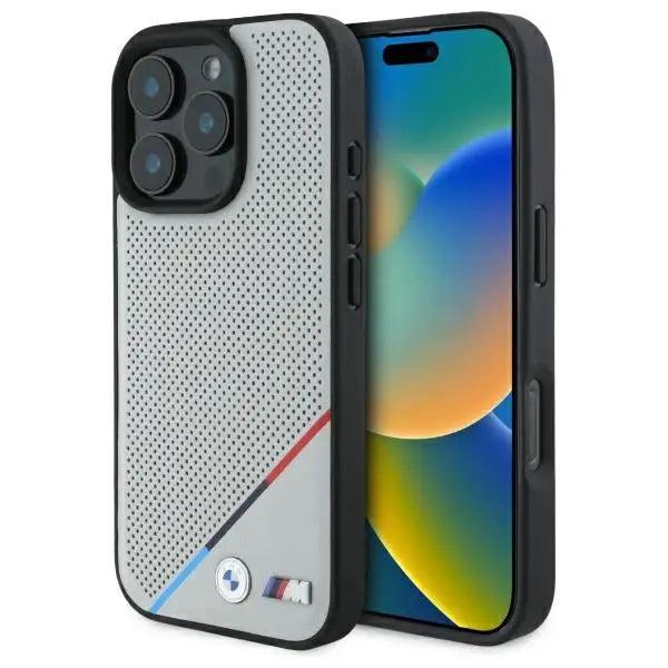 BMW M Perforated Tricolor Line MagSafe Case for iPhone 16 Pro Max - Gray - Cell phone cases and covers<<<HurtelXML