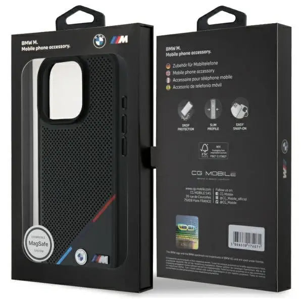 BMW M Perforated Tricolor Line MagSafe Case for iPhone 16 Pro Max - Black - Cell phone cases and covers<<<HurtelXML