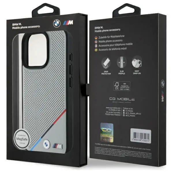 BMW M Perforated Tricolor Line MagSafe Case for iPhone 16 Pro Max - Gray - Cell phone cases and covers<<<HurtelXML