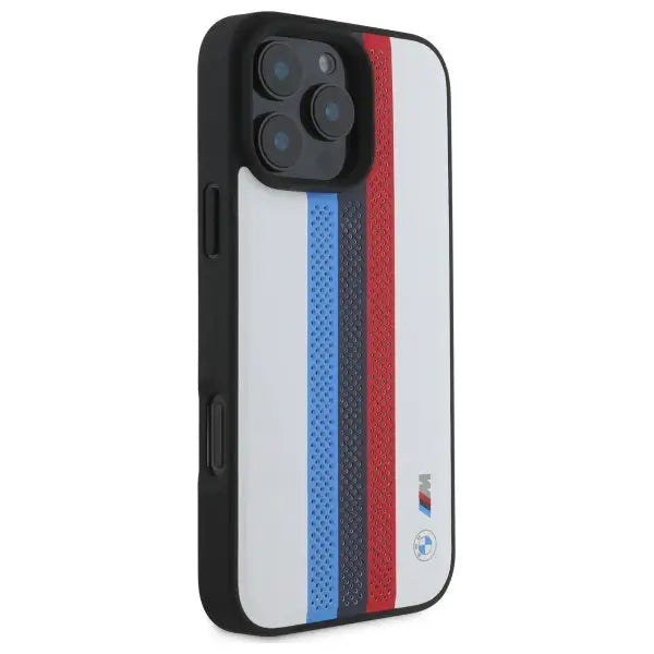 BMW M Performance Tricolor Printed Stripes MagSafeMagSafe iPhone 16 Pro Max Case - White - Cell phone cases