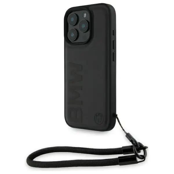 BMW Signature Leather Wordmark Cord case for iPhone 16 Pro Max - black - Cell phone cases and covers<<<HurtelXML