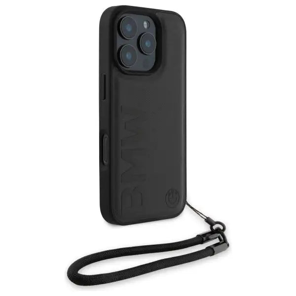 BMW Signature Leather Wordmark Cord case for iPhone 16 Pro Max - black - Cell phone cases and covers<<<HurtelXML
