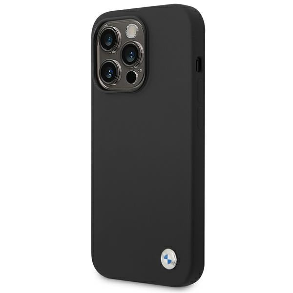 BMW Silicone Metal Logo Case for iPhone 14 Pro Max - Black