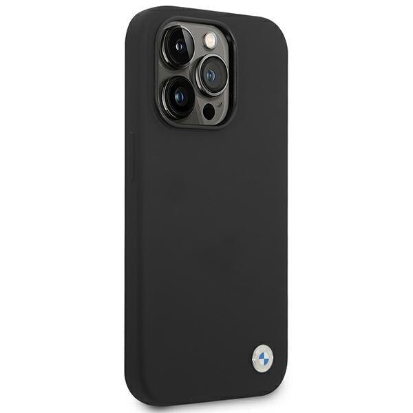BMW Silicone Metal Logo Case for iPhone 14 Pro Max - Black