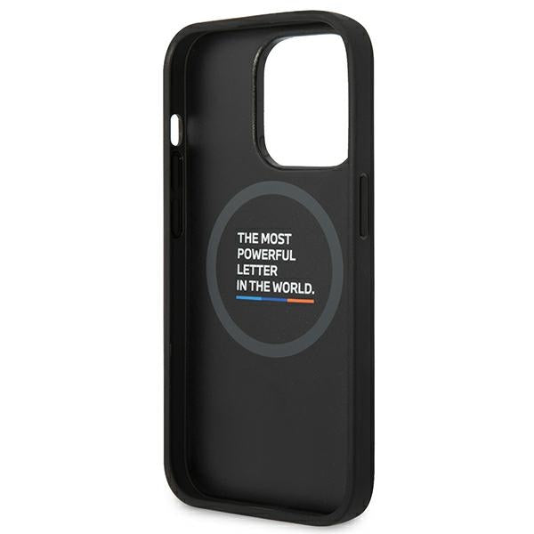 Case BMW BMHMP14L22PTDK iPhone 14 Pro 6.1 "black / black Leather Stamp Tricolor Magsafe