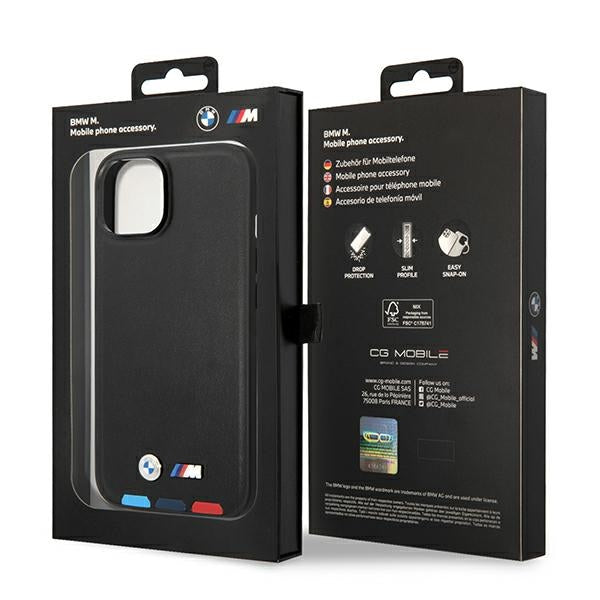 Case BMW BMHMP14S22PTDK iPhone 14 6.1 "black / black Leather Stamp Tricolor Magsafe