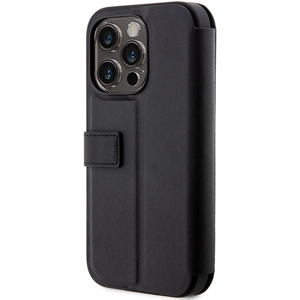 Case BMW BMBKP14X22RVSK iPhone 14 Pro Max 6.7" black/black bookcase Leather Stamp Blue Lines