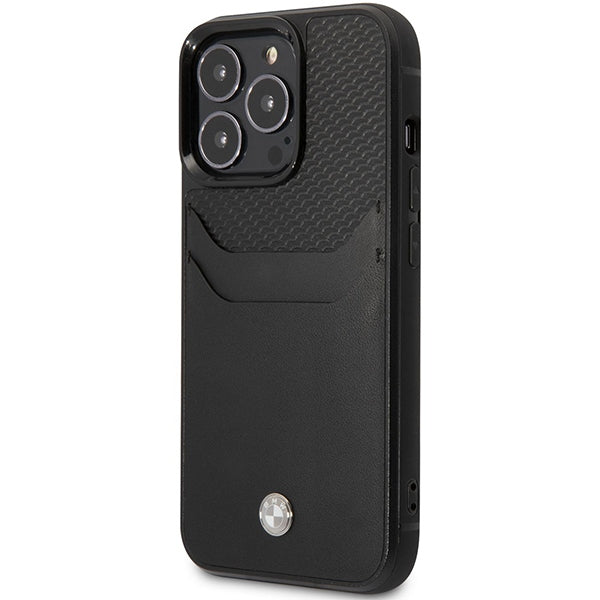Case BMW BMHCP14L22RSEPK iPhone 14 Pro 6.1" black/black Leather Card Slot