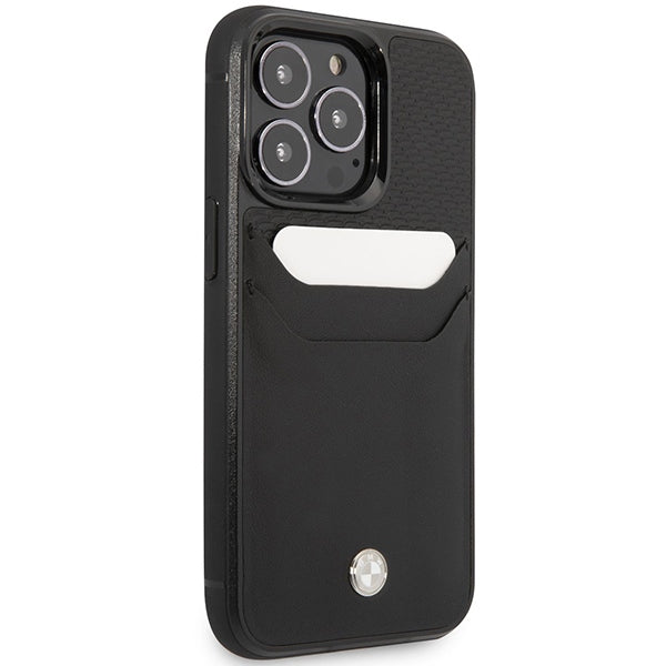 Case BMW BMHCP14L22RSEPK iPhone 14 Pro 6.1" black/black Leather Card Slot