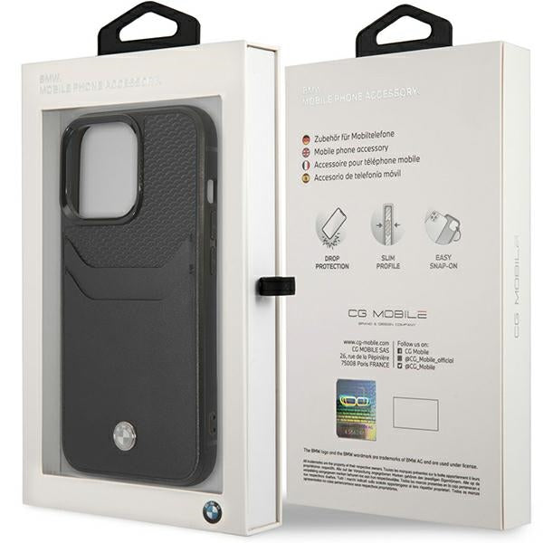 Case BMW BMHCP14L22RSEPK iPhone 14 Pro 6.1" black/black Leather Card Slot