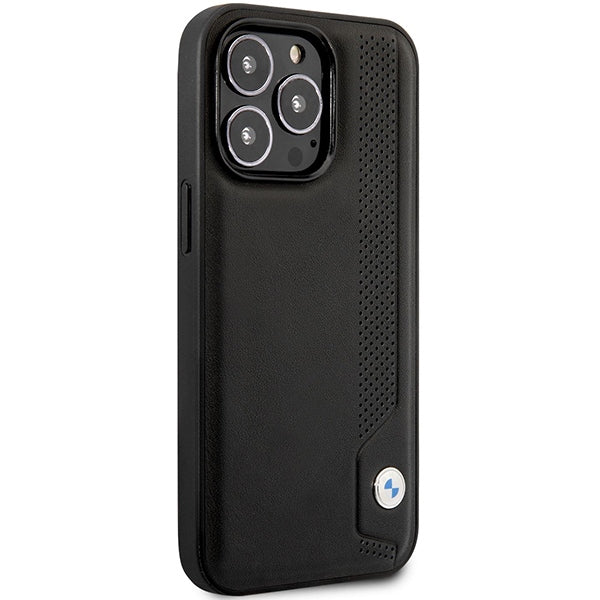 Case BMW BMHCP14X22RBDK iPhone 14 Pro Max 6.7" black/black hardcase Leather Blue Dots