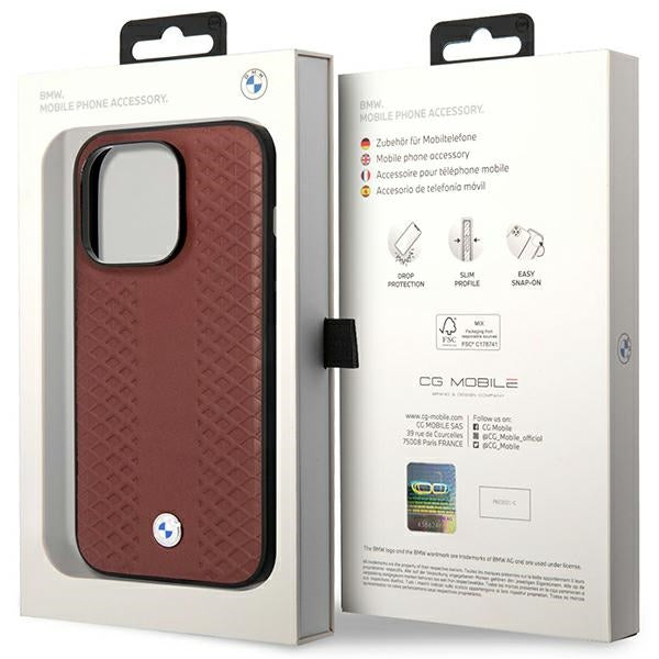 Case BMW BMHMP14X22RFGR iPhone 14 Pro Max 6.7" Burgundy/burgundy Leather Diamond Pattern MagSafe