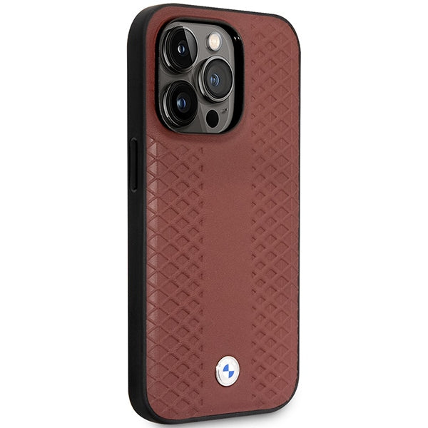 Case BMW BMHMP14X22RFGR iPhone 14 Pro Max 6.7" Burgundy/burgundy Leather Diamond Pattern MagSafe