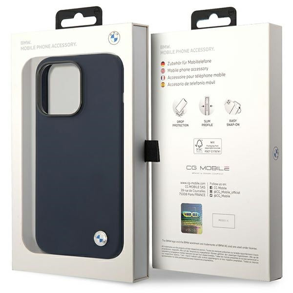 Case BMW BMHMP14XSILNA iPhone 14 Pro Max 6.7" navy blue/navy Silicone Metal Logo MagSafe
