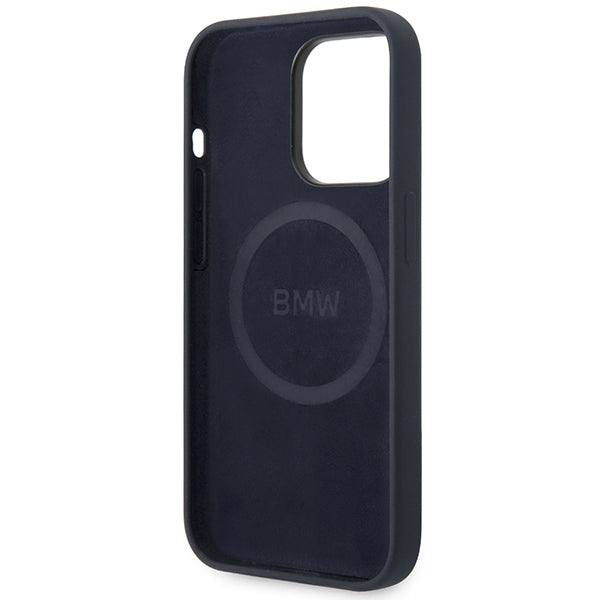 Case BMW BMHMP14XSILNA iPhone 14 Pro Max 6.7" navy blue/navy Silicone Metal Logo MagSafe