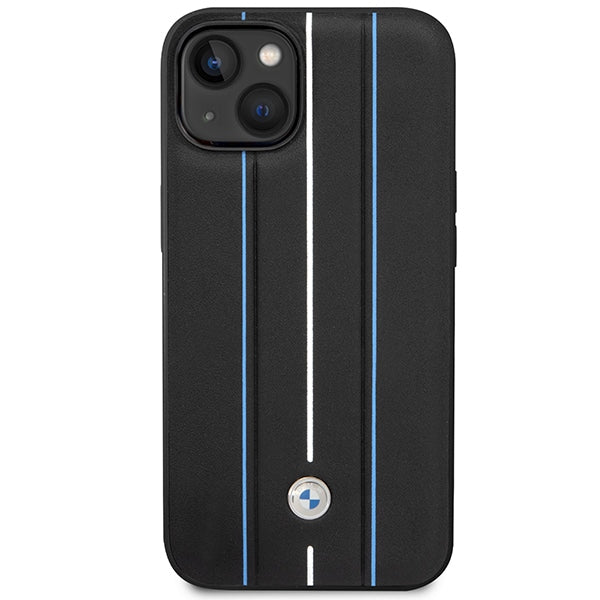 Case BMW BMHCP14S22RVSK iPhone 14 6.1" black/black hardcase Leather Stamp Blue Lines