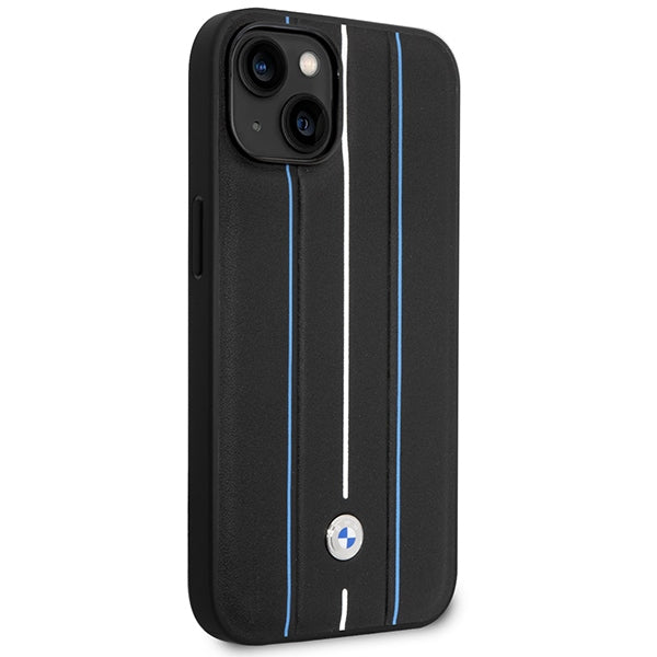 Case BMW BMHCP14S22RVSK iPhone 14 6.1" black/black hardcase Leather Stamp Blue Lines