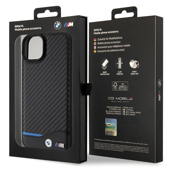 BMW Leather Carbon case for iPhone 15 Plus - black