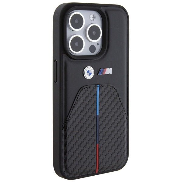 BMW Stamped Tricolor Stripe iPhone 15 Pro Case - Black