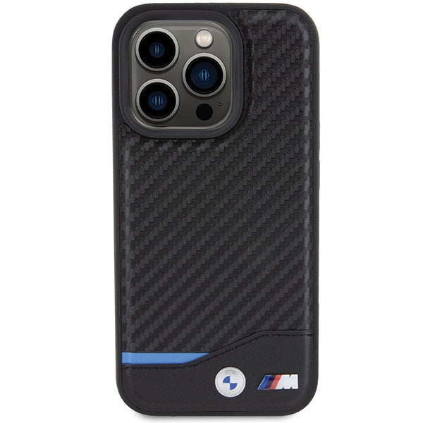 BMW Leather Carbon MagSafe iPhone 15 Pro Max Case - Black