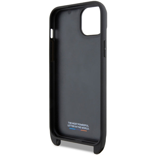 BMW M Edition Carbon Tricolor Lines &amp; Strap case for iPhone 15 Plus / 14 Plus - black