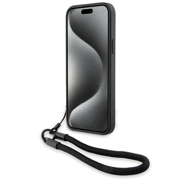 BMW Signature Leather Wordmark Cord case for iPhone 15 Plus / 14 Plus - black