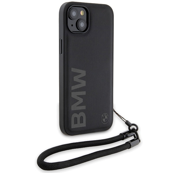 BMW Signature Leather Wordmark Cord case for iPhone 15 Plus / 14 Plus - black
