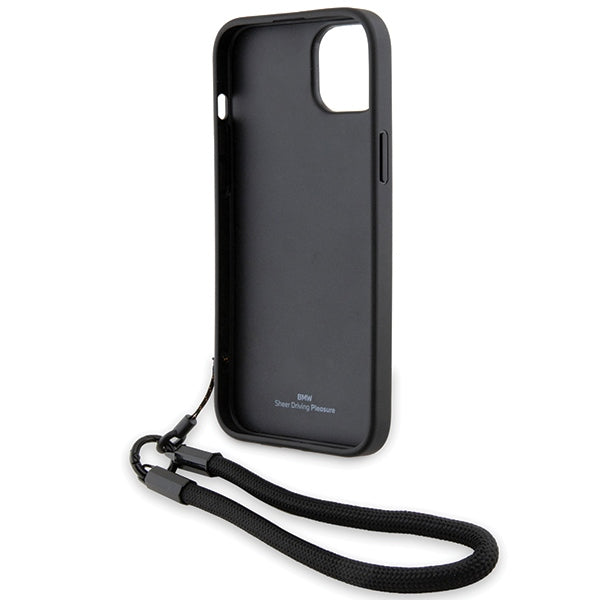 BMW Signature Leather Wordmark Cord case for iPhone 15 Plus / 14 Plus - black